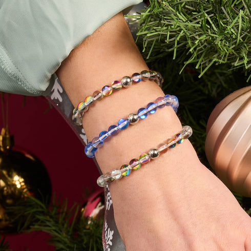 Indigo boréal | Argent | Bracelet de perles de verre galaxie